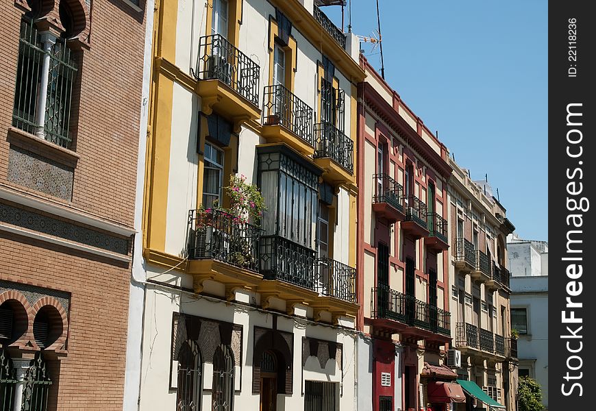 Facades of apartment houses in Seville Spain. Facades of apartment houses in Seville Spain