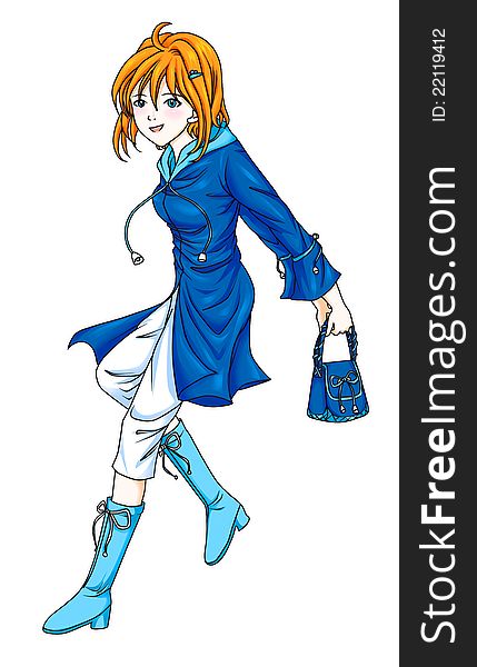 Illustration of a girl in anime style, tracing path included. Illustration of a girl in anime style, tracing path included