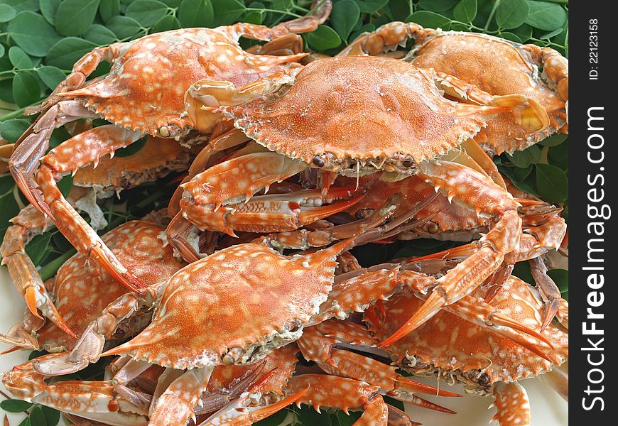Pile of freshly boiled crabs
