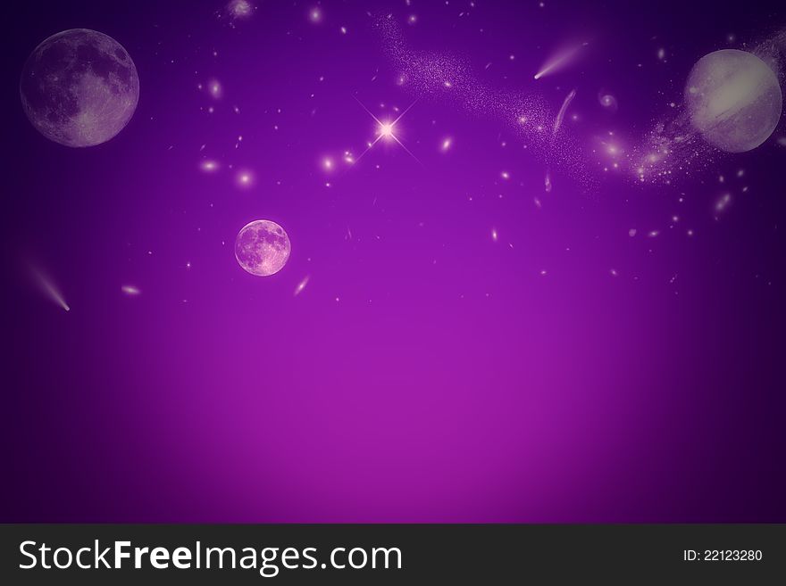 Stylish background with purple space, stars and planets