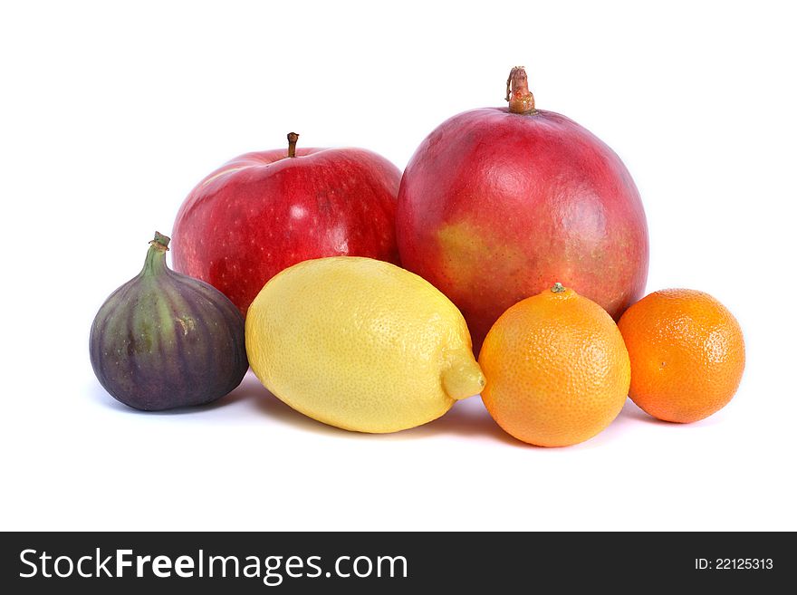 Set of various fruits on white background