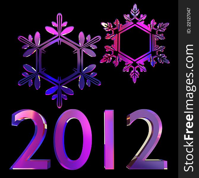 New year 3d set on tthe black background