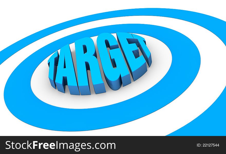 One target with the center made with the word: target (3d render). One target with the center made with the word: target (3d render)