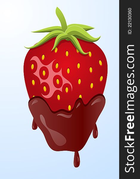 Illustration of a strawberry dipped in chocolate