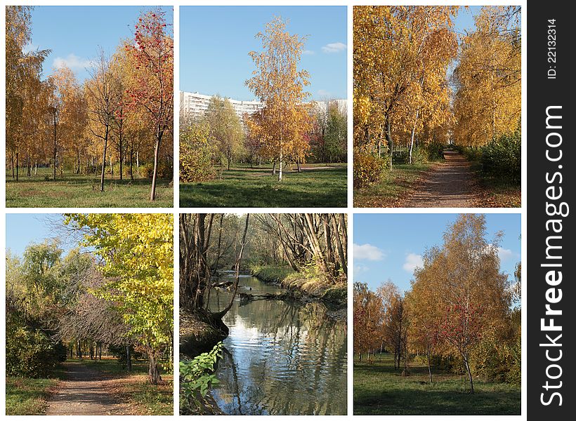 Collage of autumn city park views. Collage of autumn city park views.