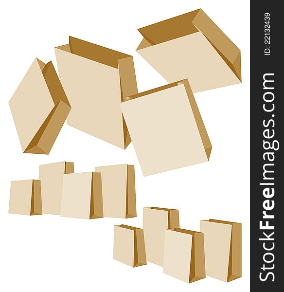 Set of three groups of Paper Bags on White Background. Vector Illustration. Set of three groups of Paper Bags on White Background. Vector Illustration