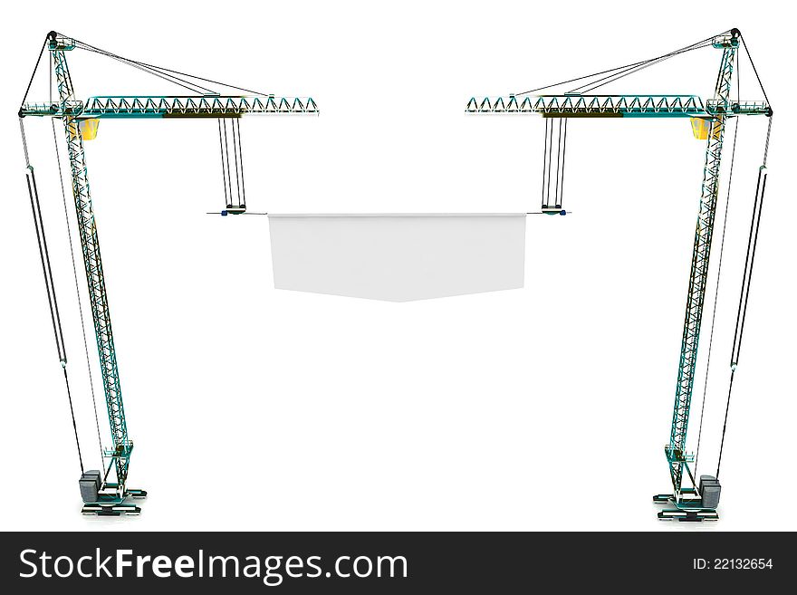 Two crane with a placard on a white background