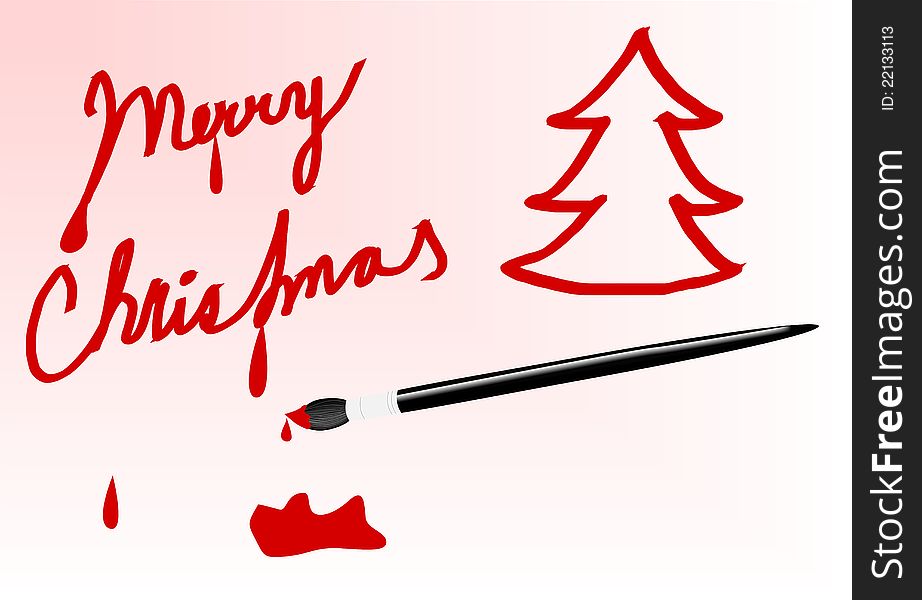 Sign merry christmas with paint brush and red color. Sign merry christmas with paint brush and red color