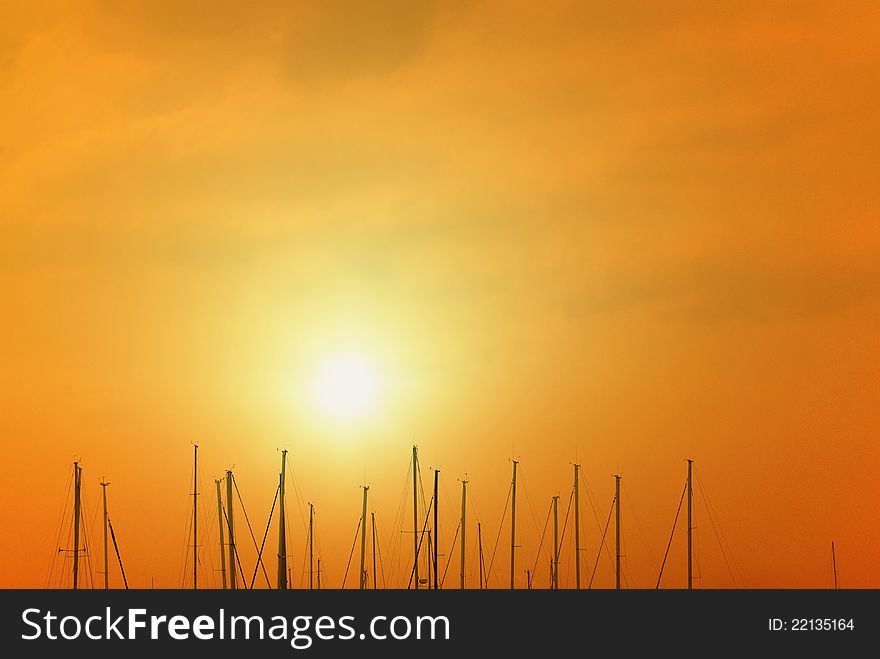 Orange sky over the dock in summer. Orange sky over the dock in summer