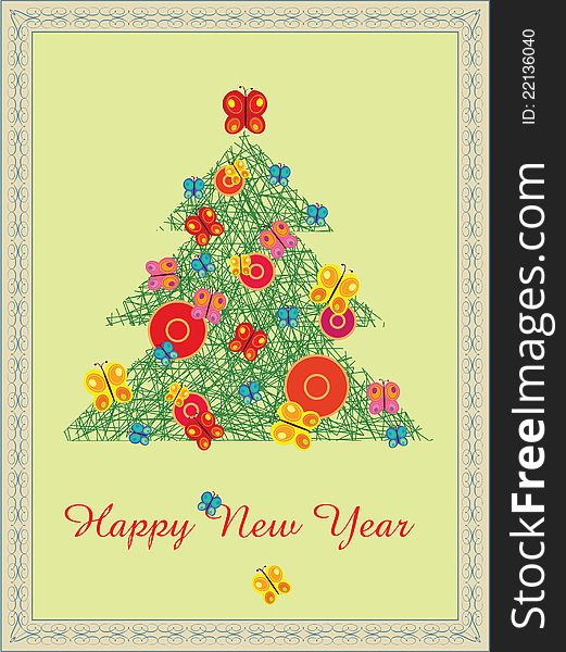 A new year card with butterflies. A new year card with butterflies