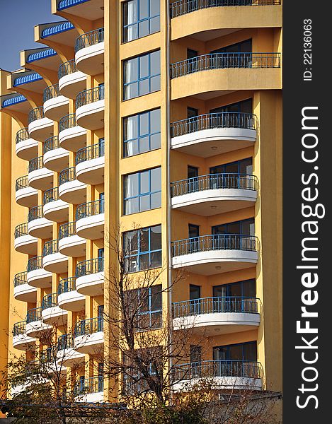 Windows facade and balconies on adiacent buildings. Windows facade and balconies on adiacent buildings