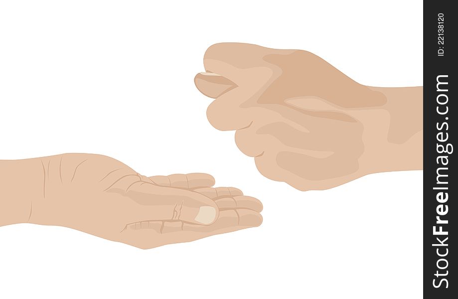 Gestures. Outstretched hand and fig. The illustration on a white background. Gestures. Outstretched hand and fig. The illustration on a white background.
