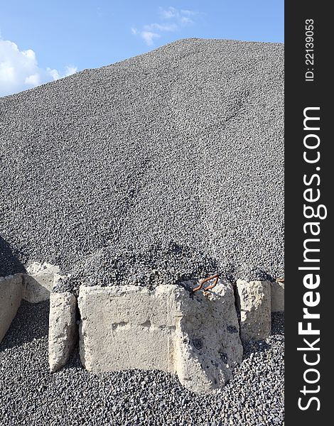 Gray gravel mound mountain for concrete making