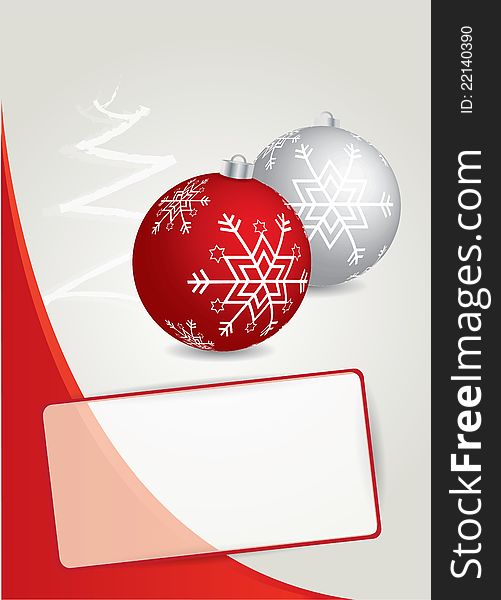 Christmas card with Christmas balls and place for text, red layout. Christmas card with Christmas balls and place for text, red layout