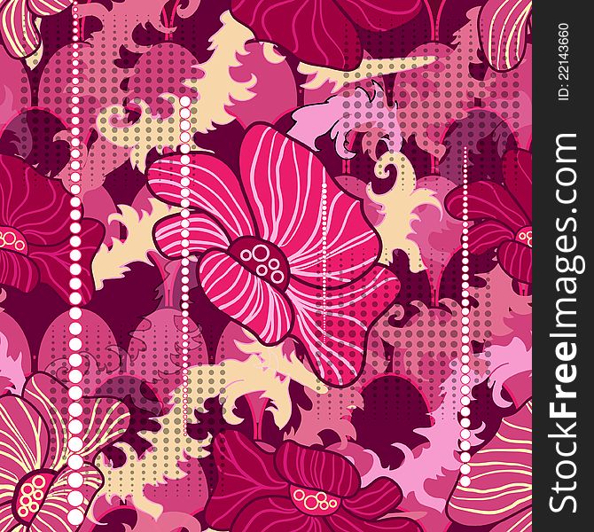 Abstract seamless vector bright pattern with flowers. Abstract seamless vector bright pattern with flowers
