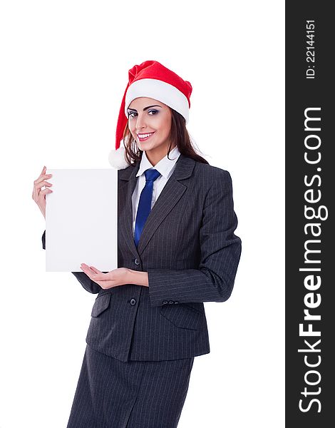 Christmas Businesswoman With Blank Billboard