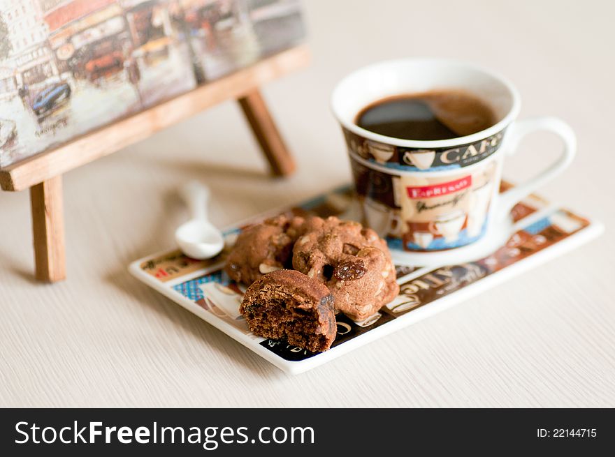 Coffee cup with cookies on the table. Coffee cup with cookies on the table