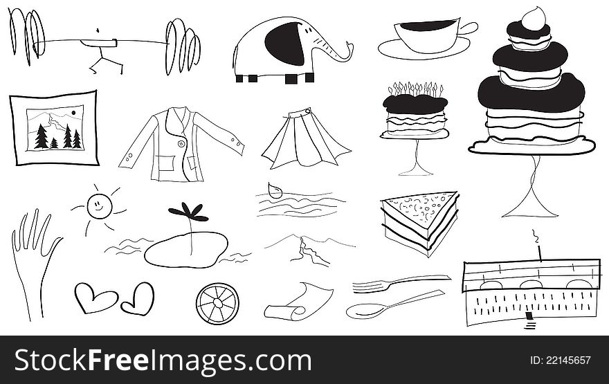 There is white and black image of objects