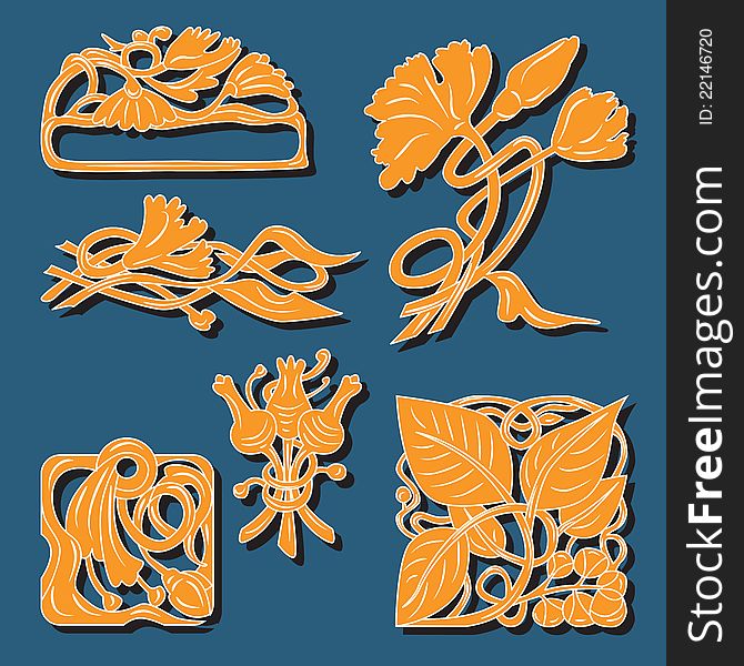 Ornamental design elements-flowers. Made  with no stroke. Ornamental design elements-flowers. Made  with no stroke.