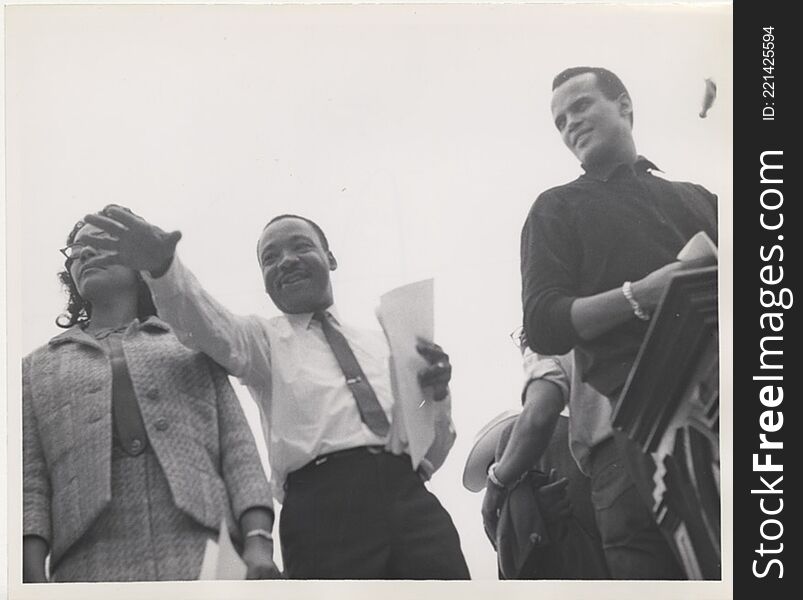 Martin Luther King, Jr. And Harry Belafonte Near Podium At Montgomery March