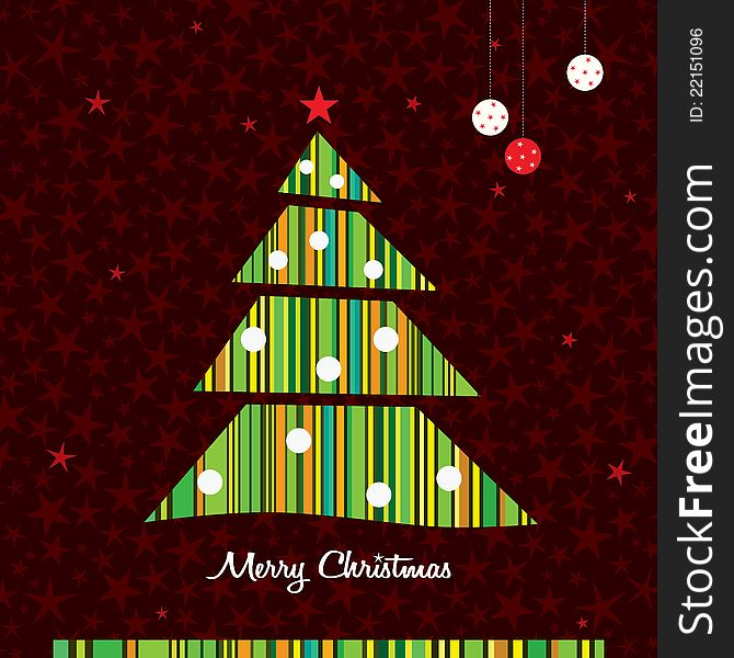Stripes Christmas Tree Background. Vector.