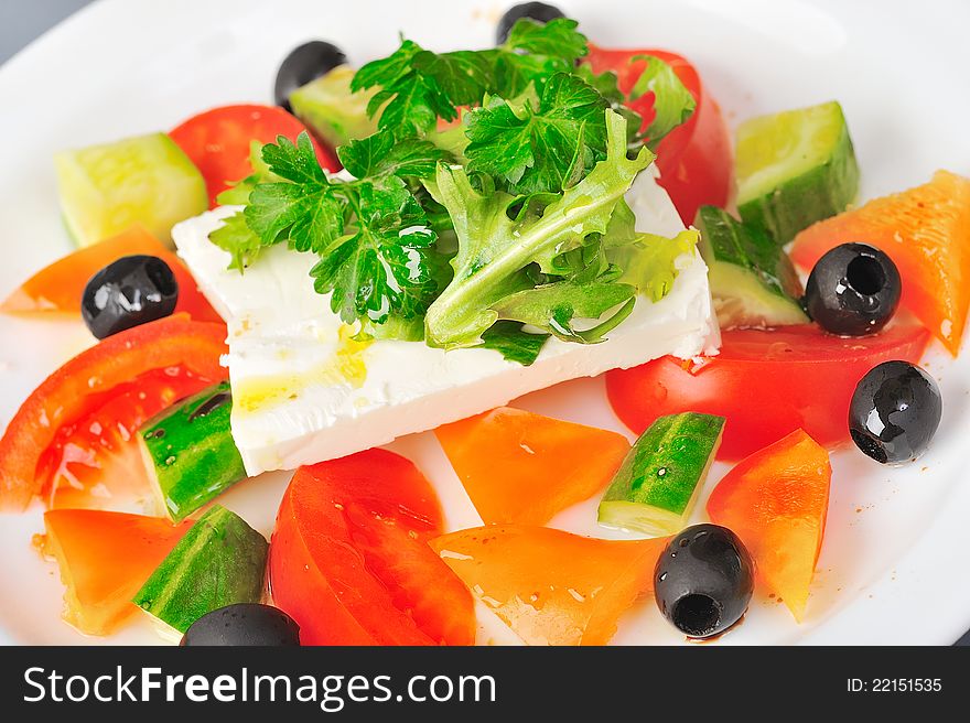 Vegetables salad with feta cheese. Vegetables salad with feta cheese