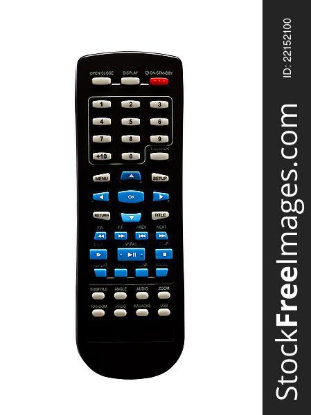 Black remote control on white background isolated