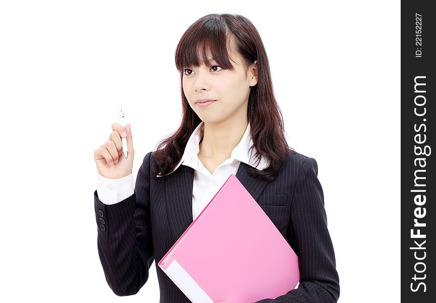 Young asian business woman holding a file documant