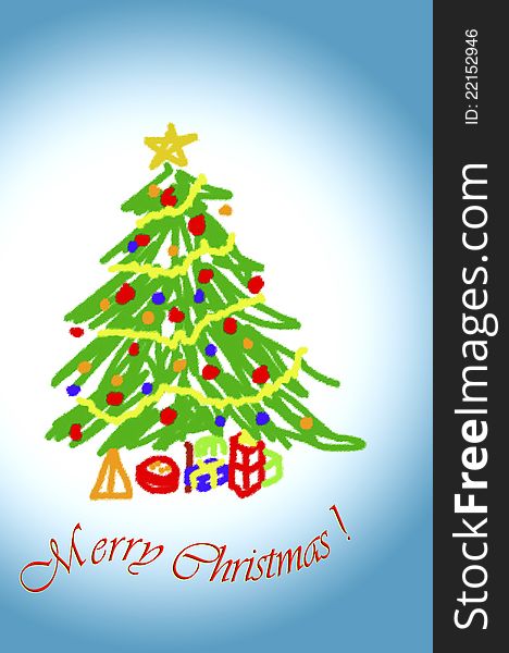 Illustration of a Christmas tree for a greeting card. Illustration of a Christmas tree for a greeting card