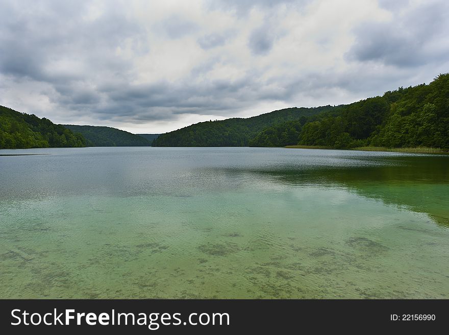 Beautiful landscape with lake in Croatia plidvice