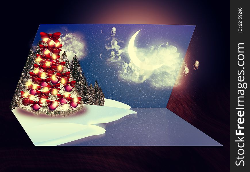 Christmas tree with decoration and snow