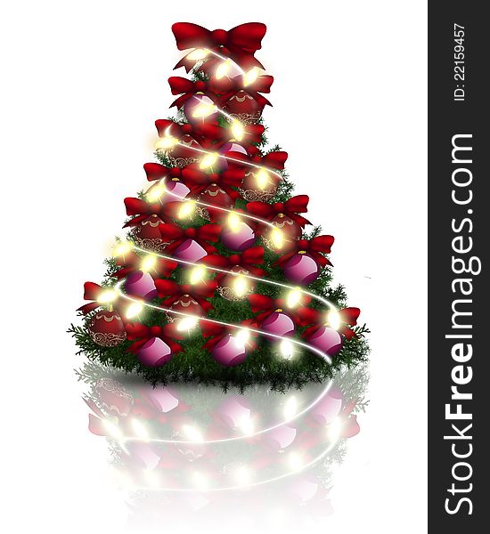 Christmas tree with decoration isolated on white