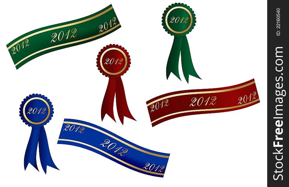 Sets of 2012 banners and badges on red blue and green on white background