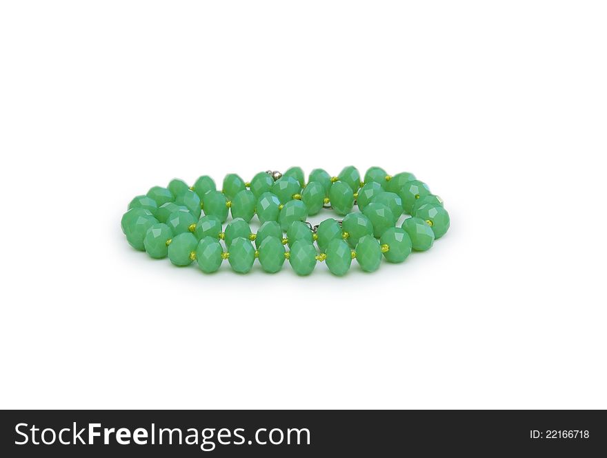 Necklace Made Of Green Beads Isolated On White