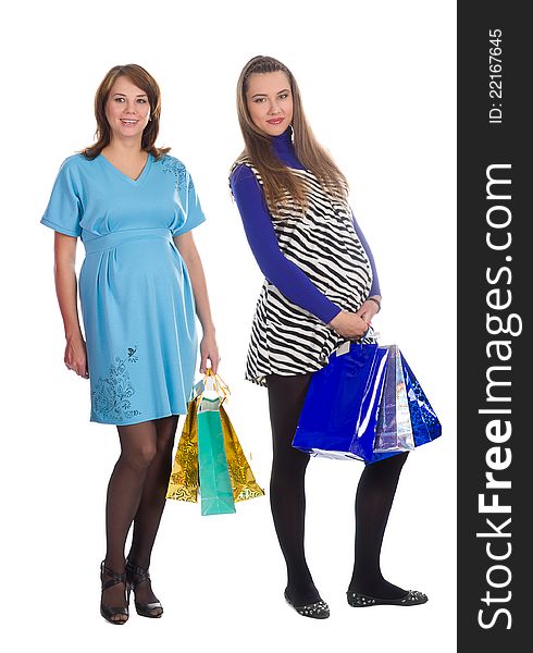 Beautiful pregnant womens in shopping bags