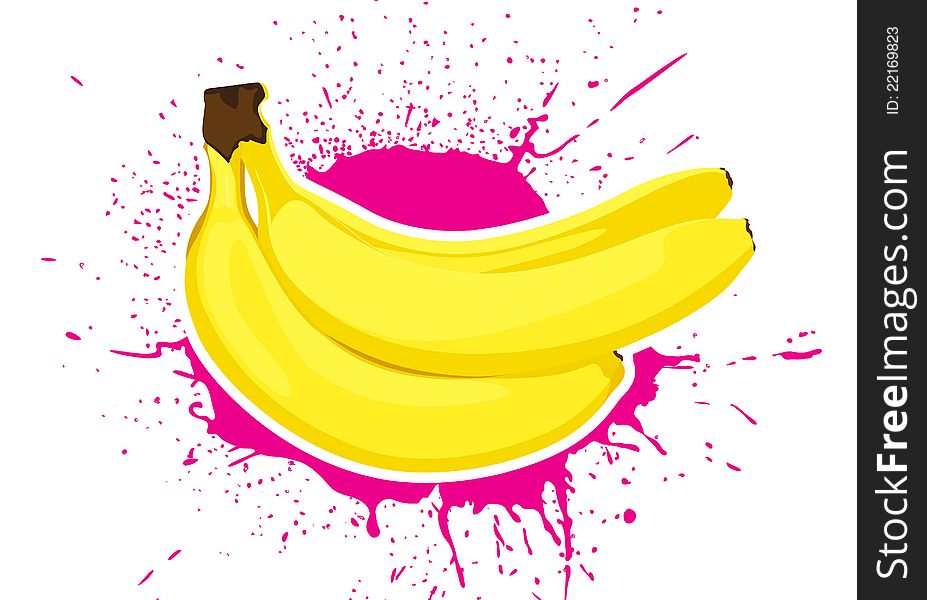 Illustration of group ripe vector bananas with splash on background. Illustration of group ripe vector bananas with splash on background