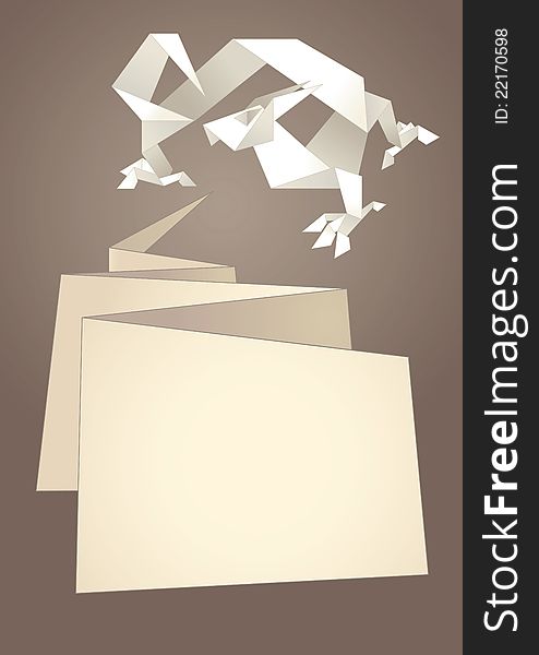 Paper speech bubble, dragon origami. Vector