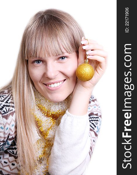 Beautiful woman with Christmas decoration