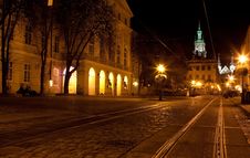 City Center In Lviv At Night Royalty Free Stock Photo City Center In Lviv At Night Royalty Free Stock Photo