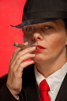 Woman With Cigar Stock Photography