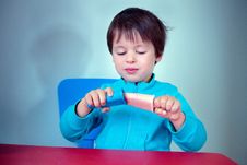Little Boy Tasting Homemade Ice Cream Stock Photo Little Boy Tasting Homemade Ice Cream Stock Photo