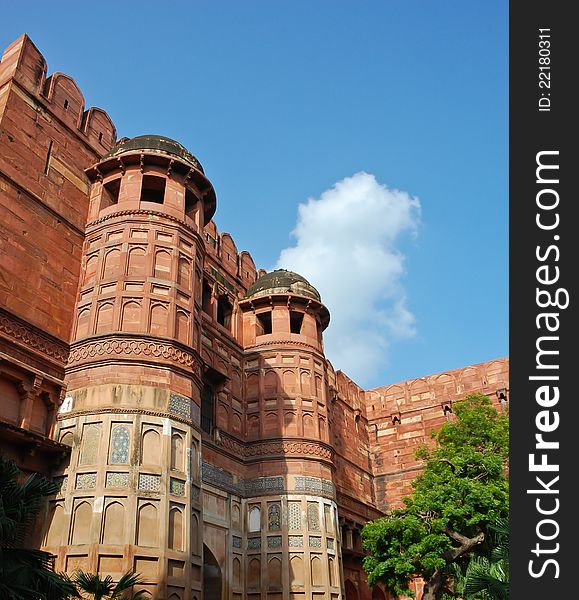 Red sandstone of Agra fort in India