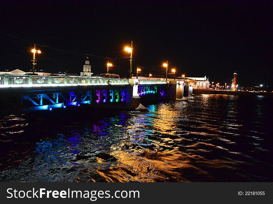 Palace bridge at night in St.Petersburg