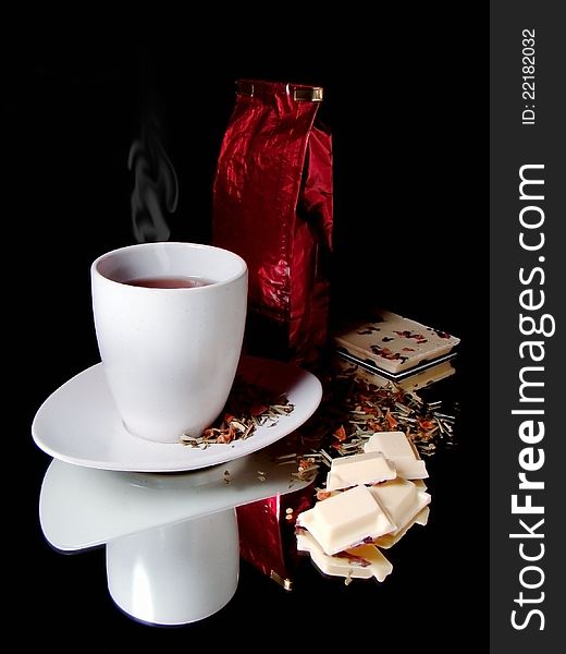 Hot green tea & herbal white chocolate - English break time. Hot green tea & herbal white chocolate - English break time