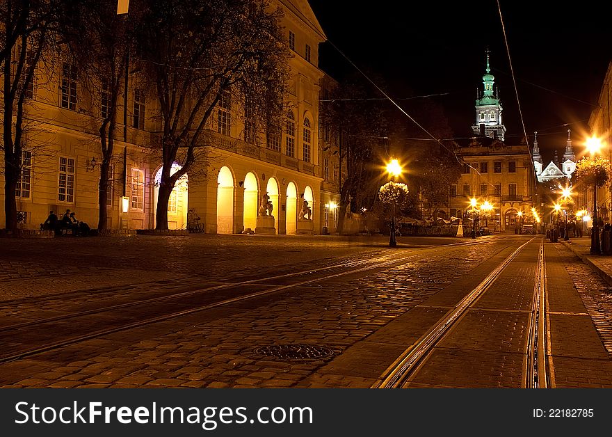 City Center In Lviv At Night