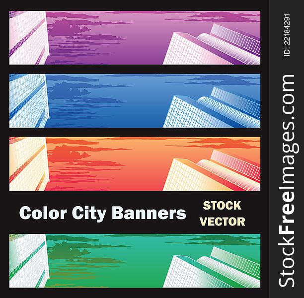 Different color options of banners on city theme