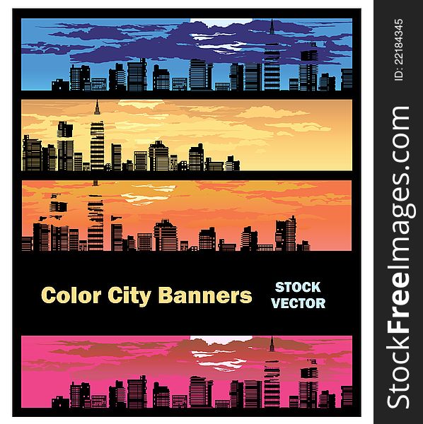 Different color options of banners on city theme. Different color options of banners on city theme