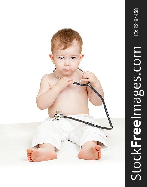 Adorable Child With Stethoscope In Hands