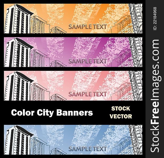 Different color options of banners on city theme