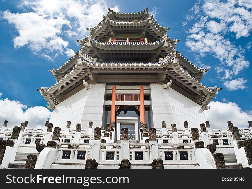Image of Chinese temple in the blue sky field. Image of Chinese temple in the blue sky field.